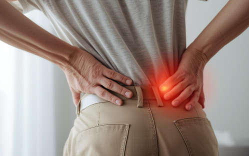 An elderly suffering lower back pain