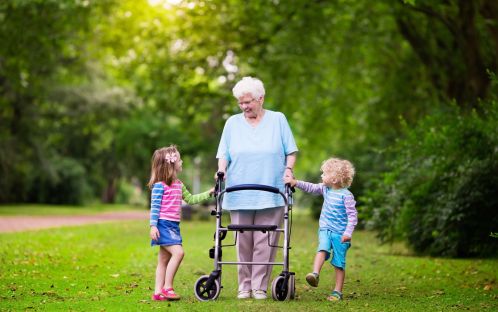 A senior using the rollator walker.