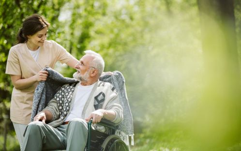 Elderly man sitting in a wheelchair