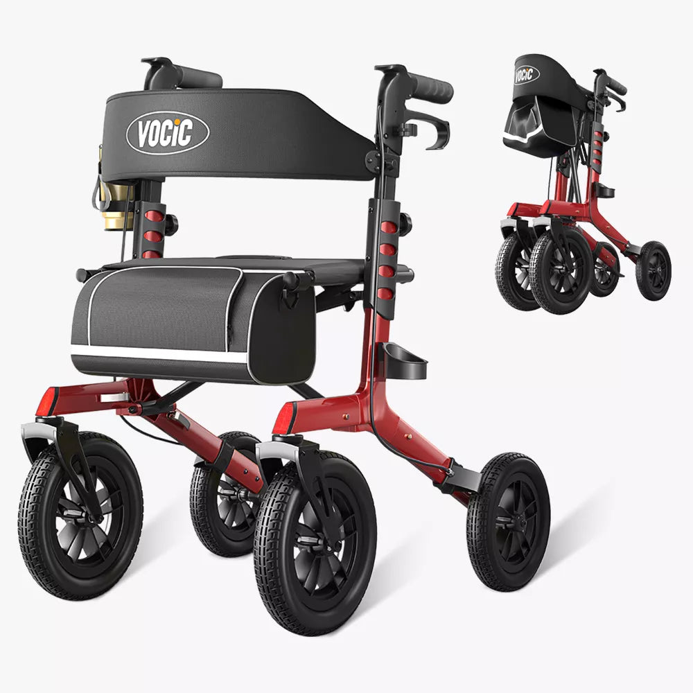 VOCIC Z57 Outdoor Rollator Walker with 12" All Terrain Big Wheels