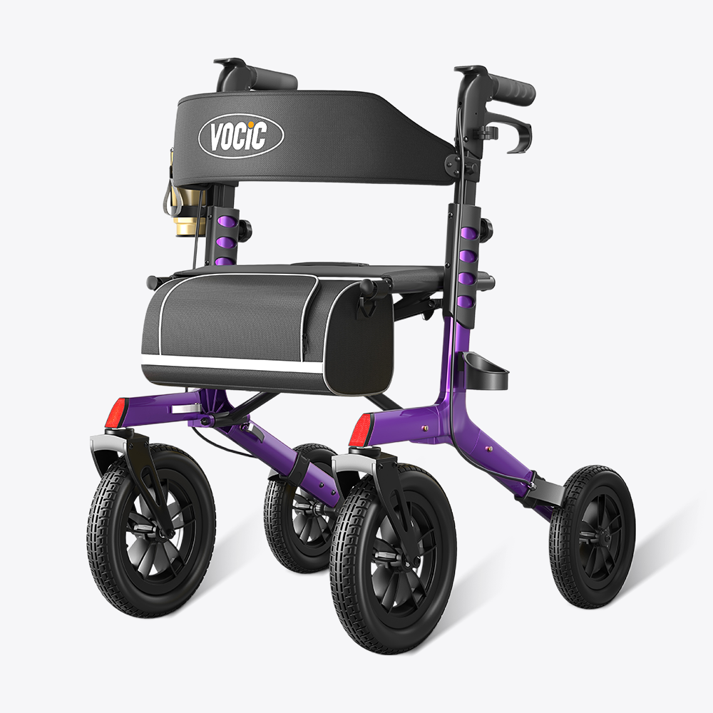 VOCIC Z57 Outdoor Rollator Walker with 12" All Terrain Big Wheels