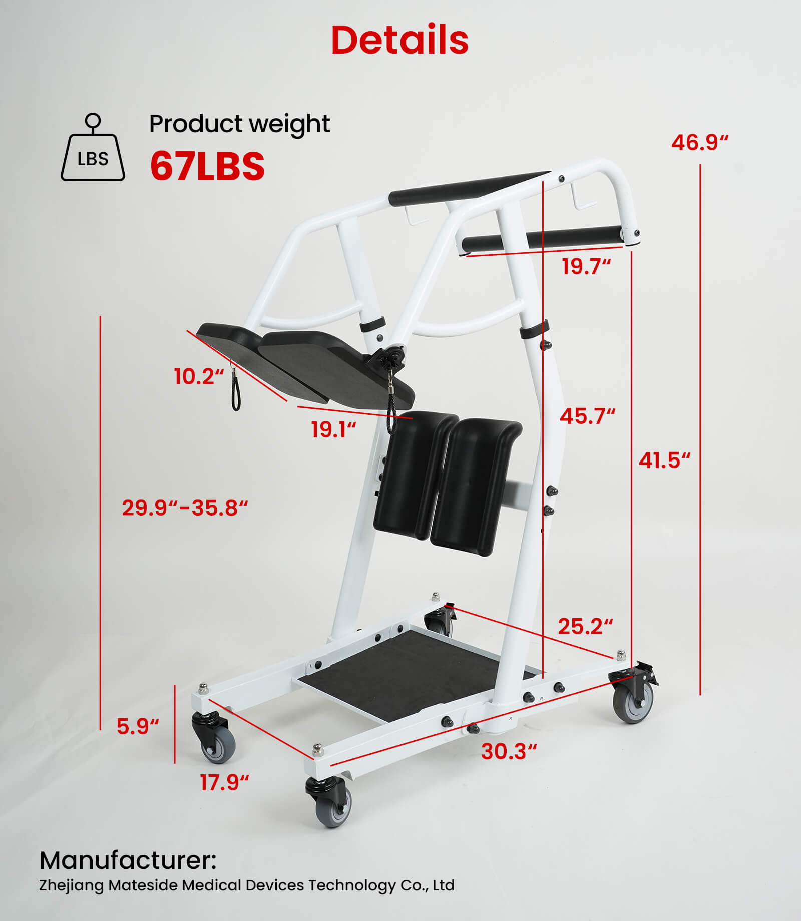 VOCIC Sit to Stand Lift, Patient Transport Unit, Two-Step Swivel Seat with Pull-Tab, AY03+ Standard