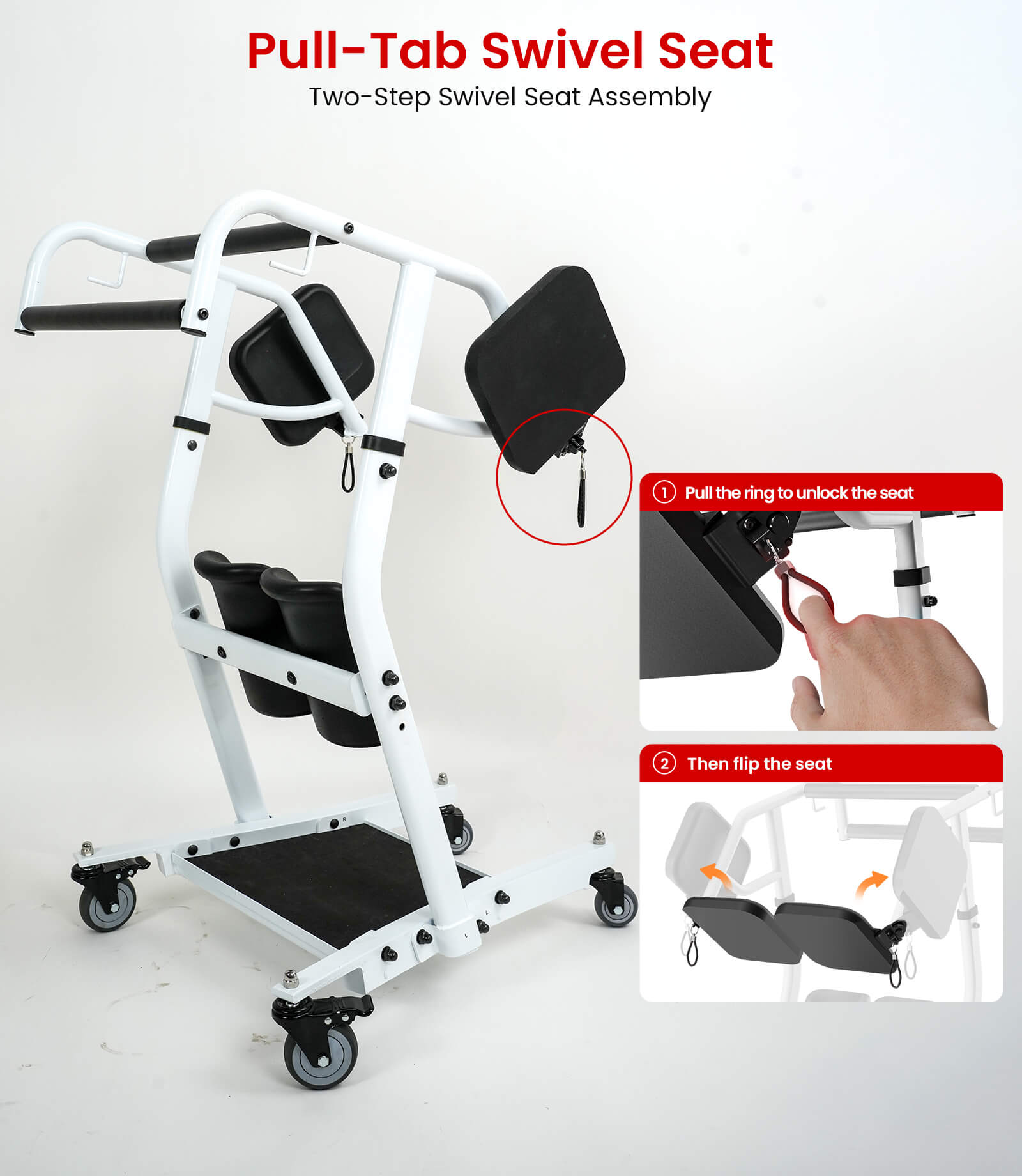 VOCIC Sit to Stand Lift, Patient Transport Unit, Two-Step Swivel Seat with Pull-Tab, AY03+ Standard