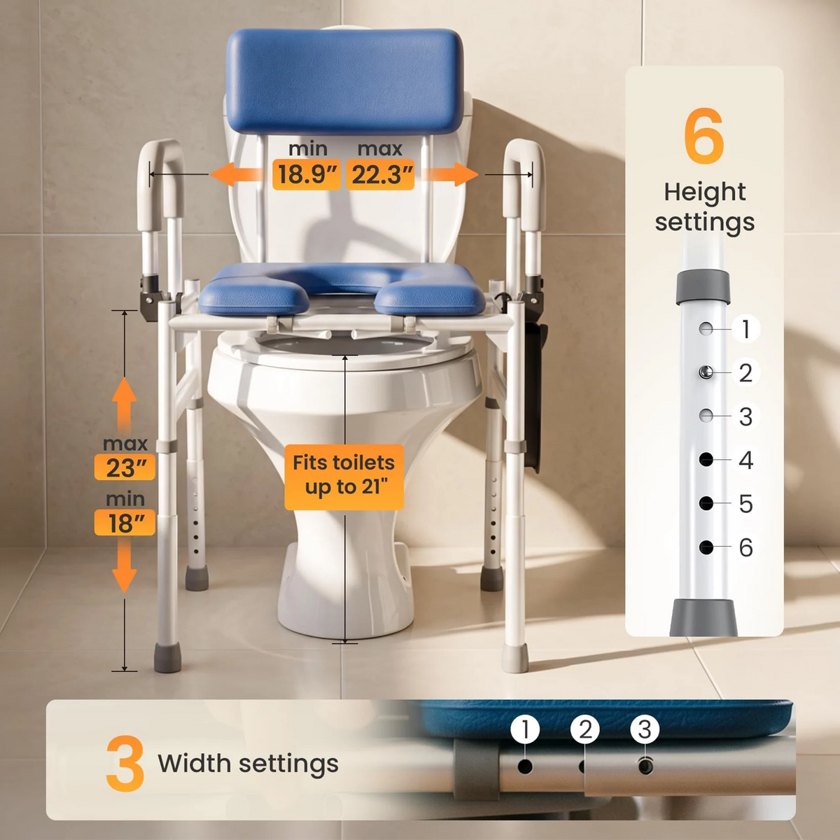 VOCIC YR11 Drop Arm Bedside Commode Chair