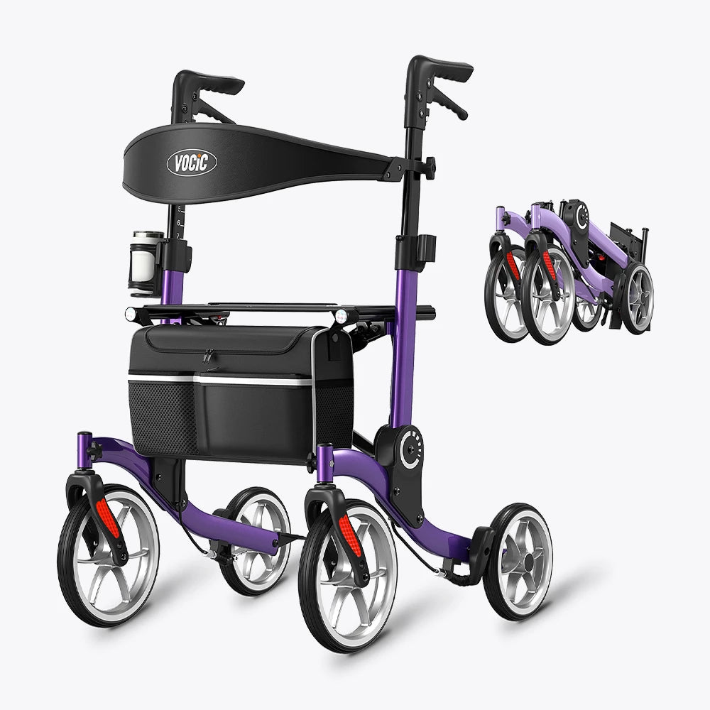 VOCIC 9.5" Wheels Ultralight Walker for Seniors with Seat, Z36