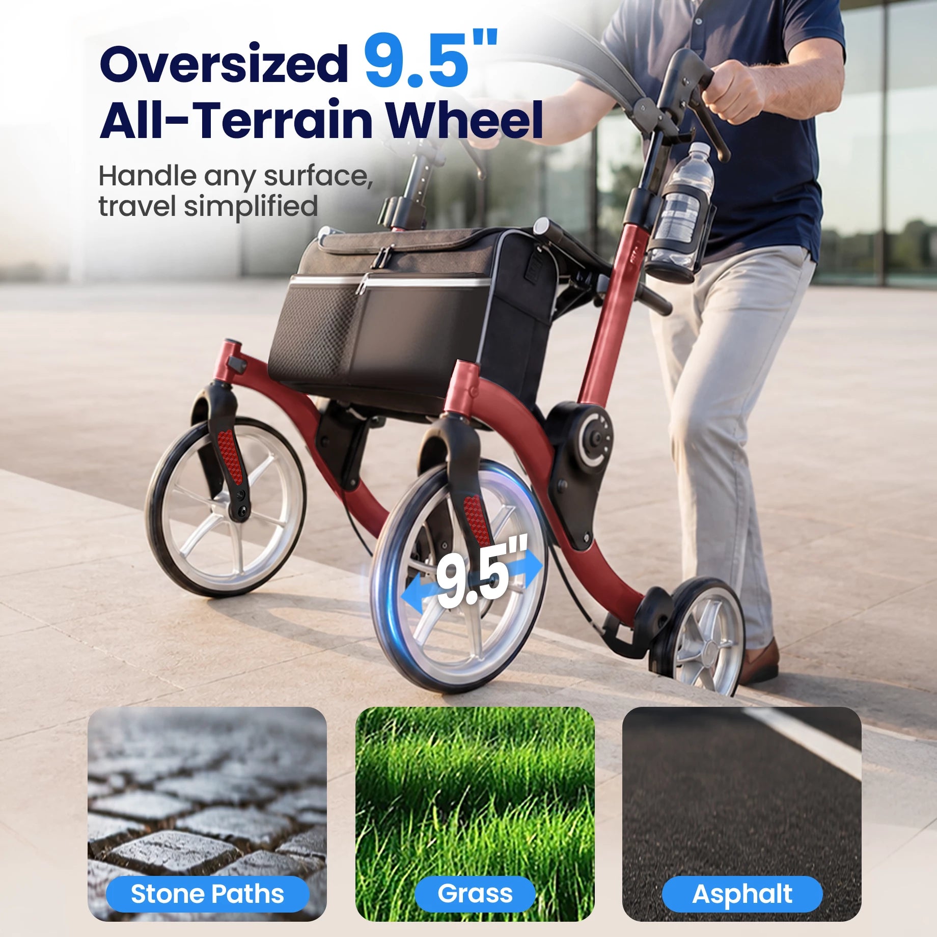 VOCIC 9.5" Wheels Ultralight Walker for Seniors with Seat, Z36