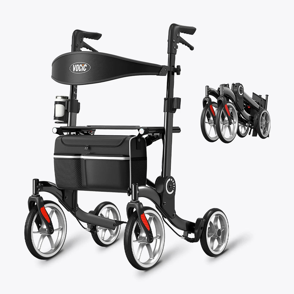 VOCIC 9.5" Wheels Ultralight Walker for Seniors with Seat, Z36