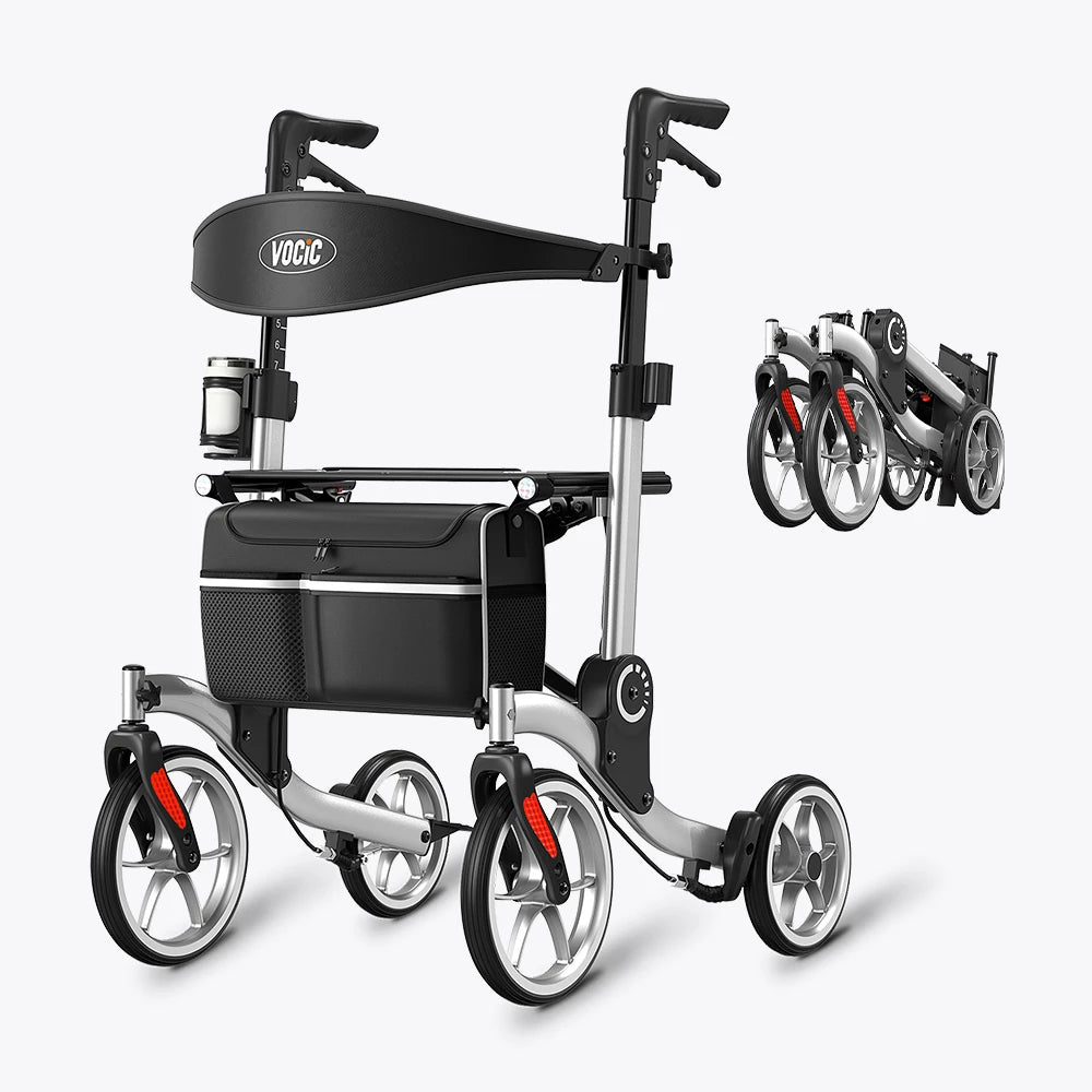 VOCIC 9.5" Wheels Ultralight Walker for Seniors with Seat, Z36