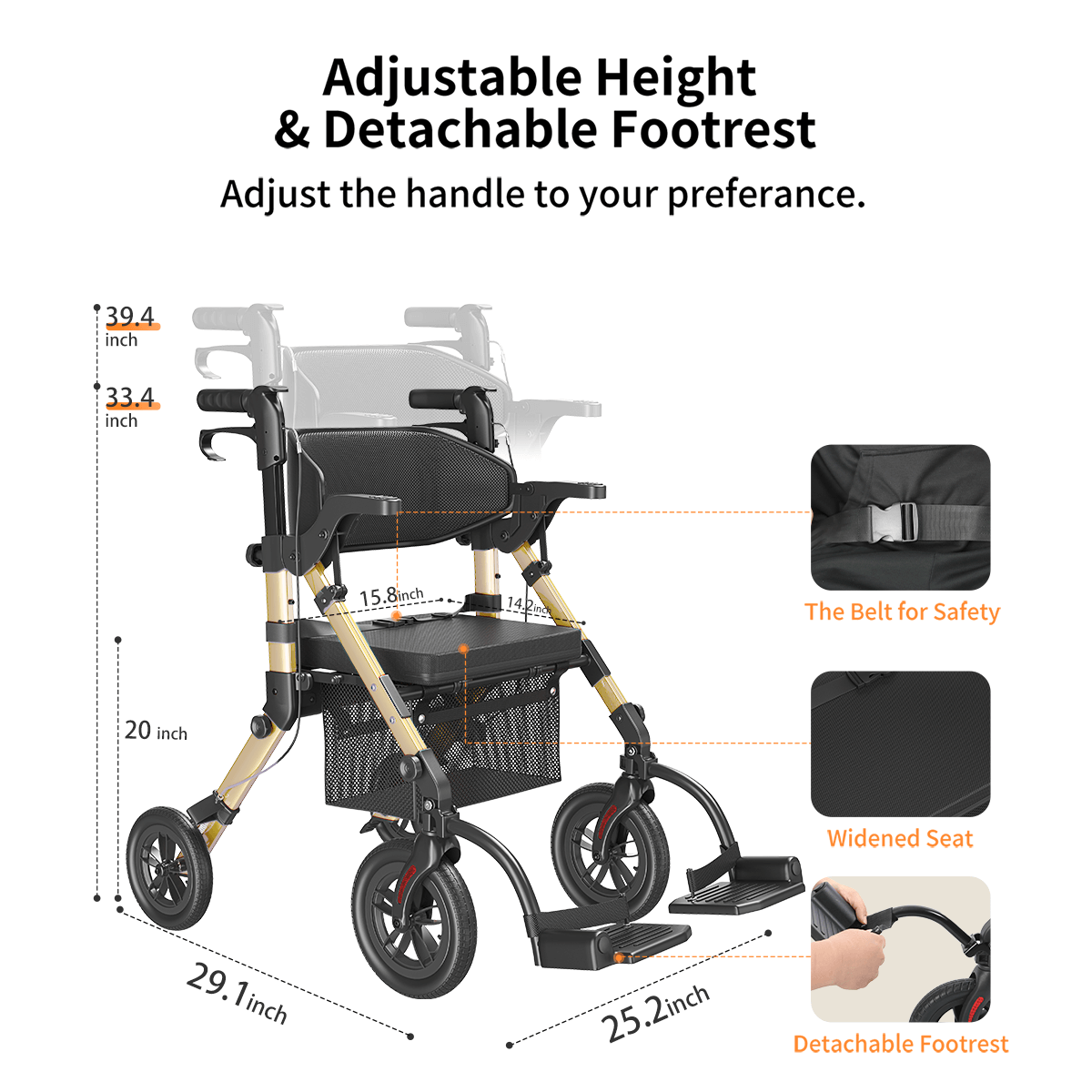 Used VOCIC Z51 Shift Combo 2 In 1 Rollator Walker