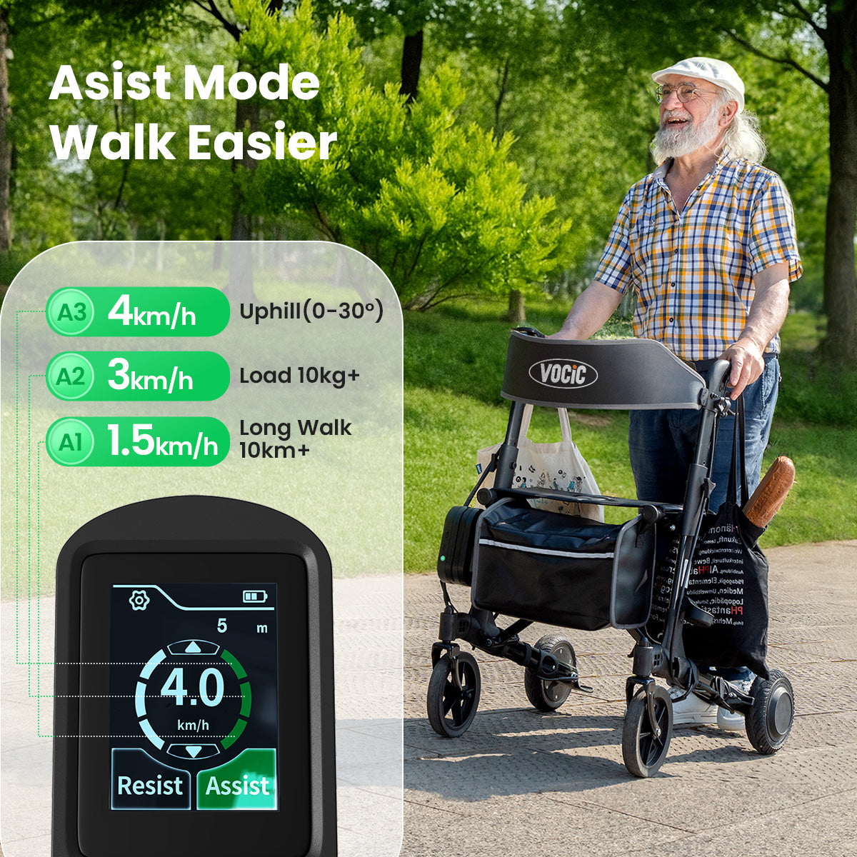 VOCIC Z73 Electric Outdoor Foldable Rolling Walker
