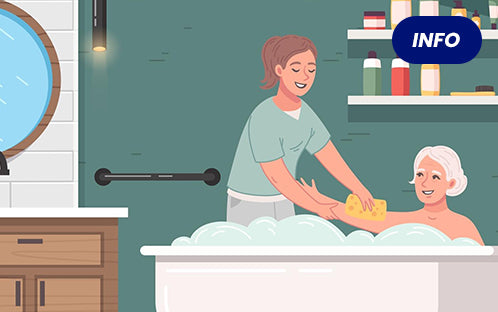 A caregiver is helping a senior bath safely