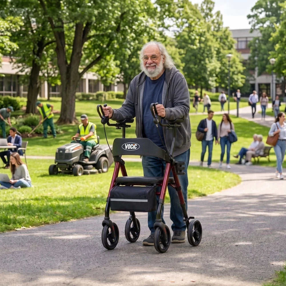 VOCIC Z22 Upright Walker with Seat, Upright Foldable Rollator