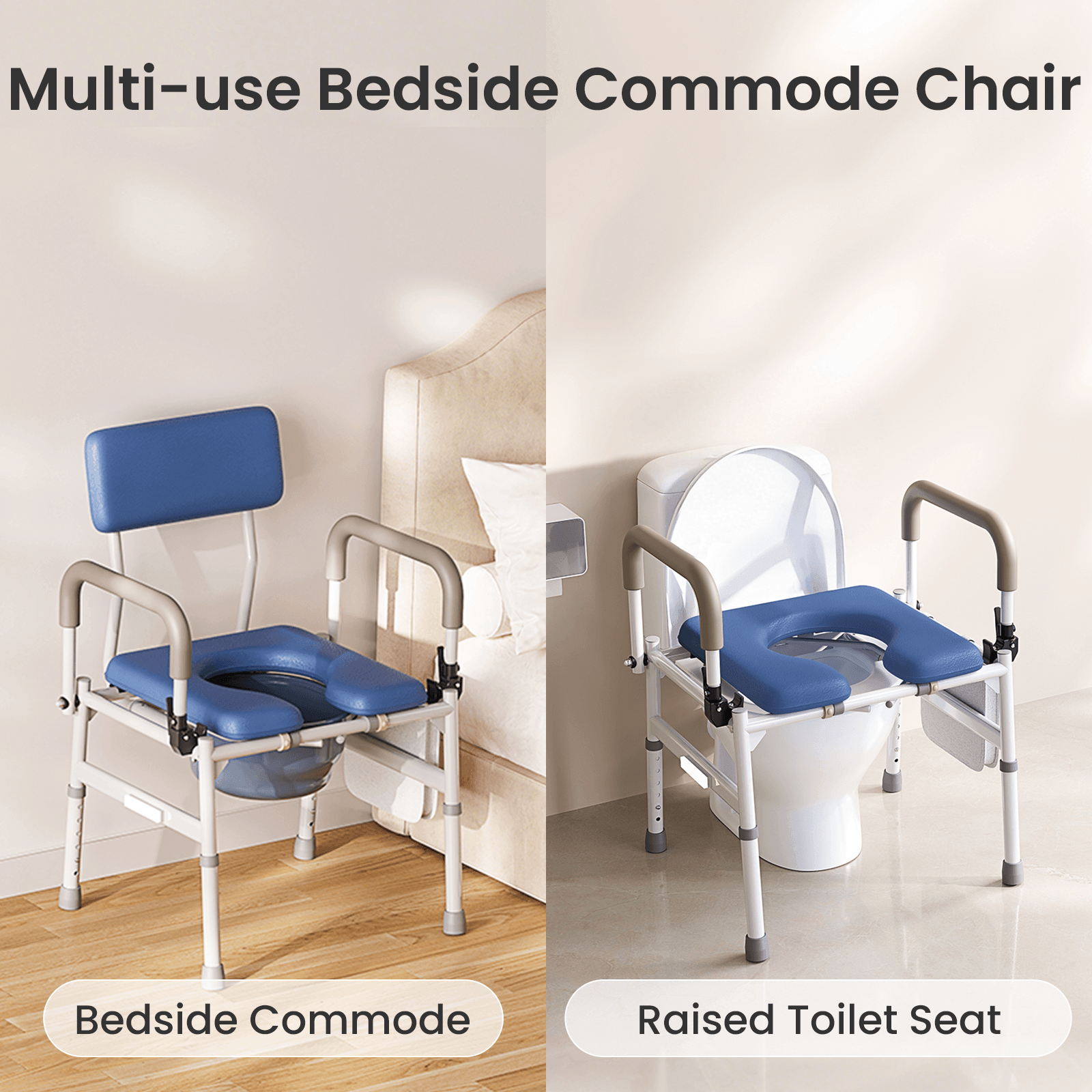 VOCIC 3-in-1 Rolling Bedside Commode Chair for Seniors & Home Care, YR11