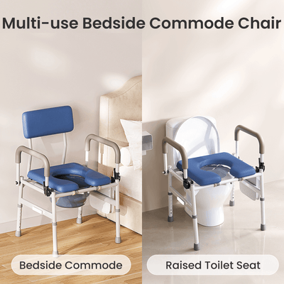 VOCIC 3-in-1 Rolling Bedside Commode Chair for Seniors & Home Care, YR11