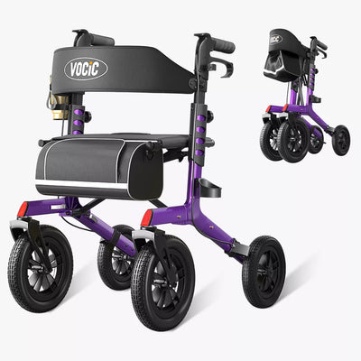 VOCIC Z57 Outdoor Rollator Walker with 12" All Terrain Big Wheels
