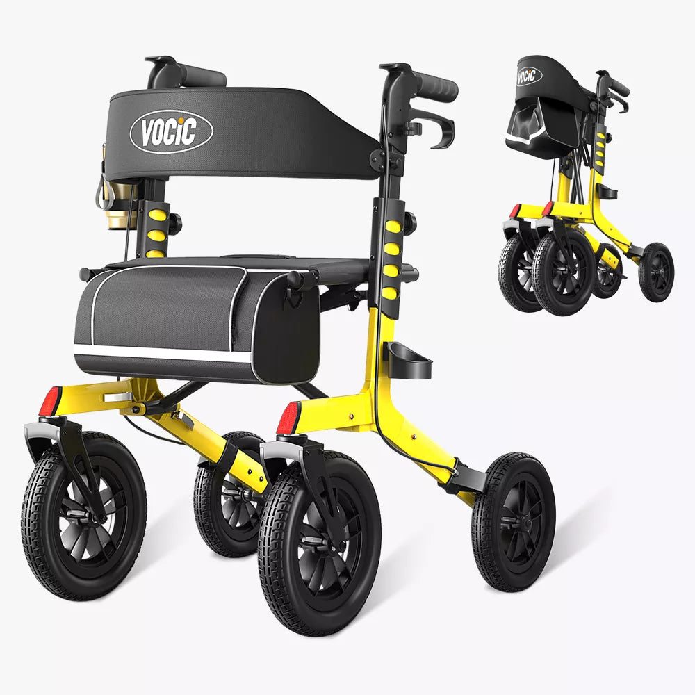 VOCIC Z57 Outdoor Rollator Walker with 12" All Terrain Big Wheels