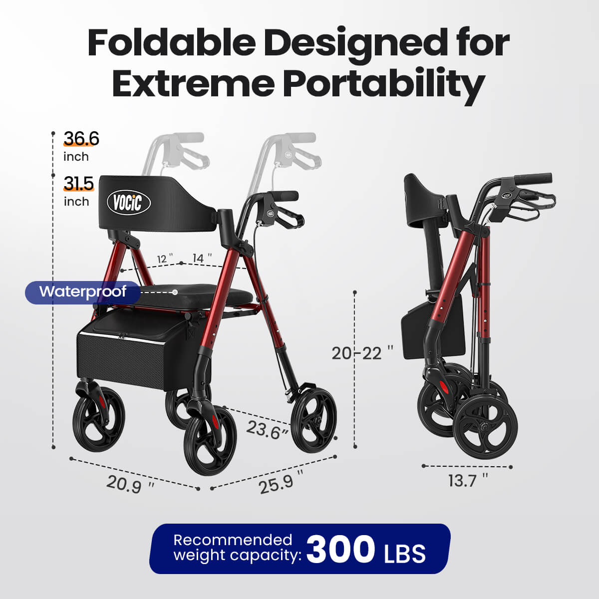 VOCIC Z21 Lightweight Rollator Walker