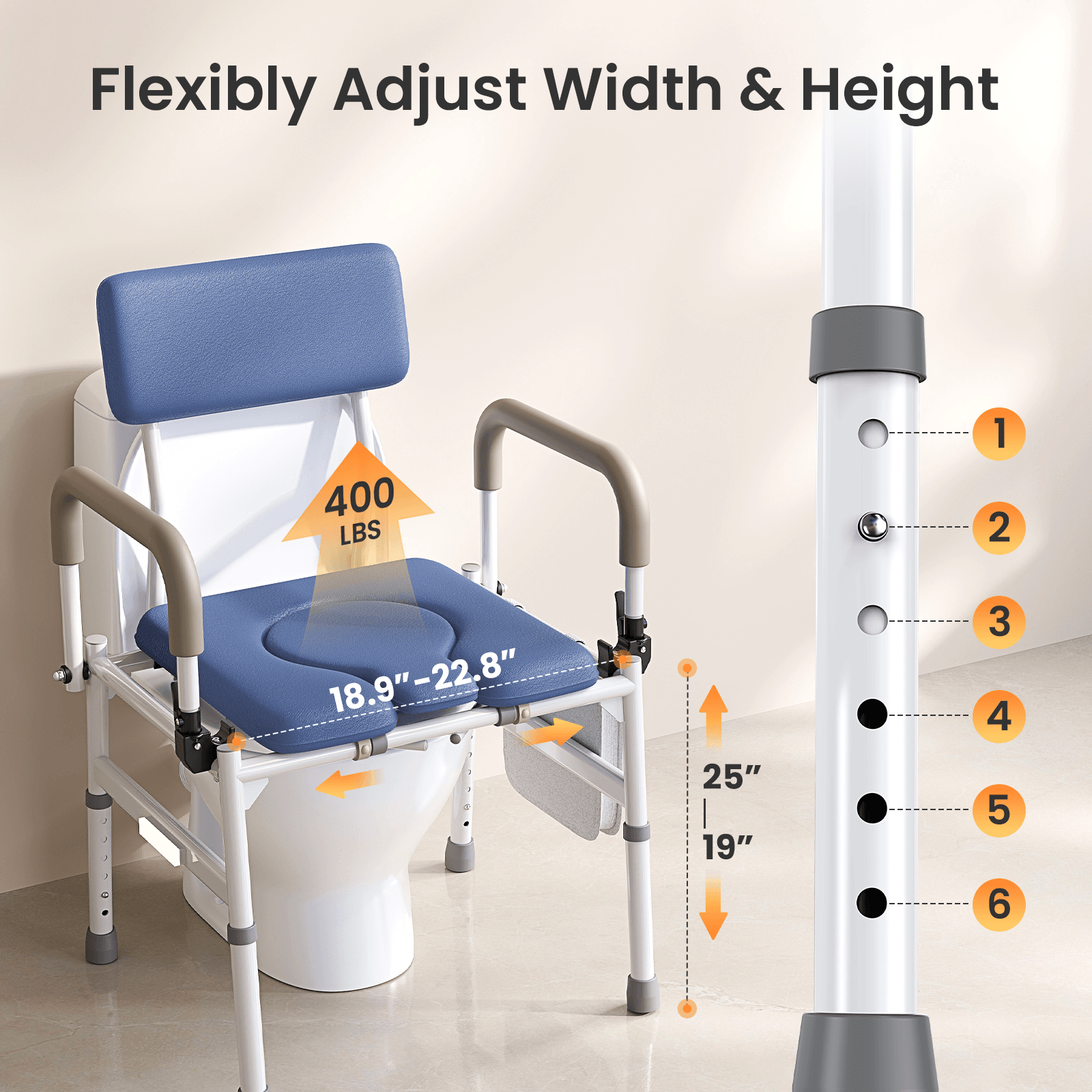 VOCIC 3-in-1 Rolling Bedside Commode Chair for Seniors & Home Care, YR11