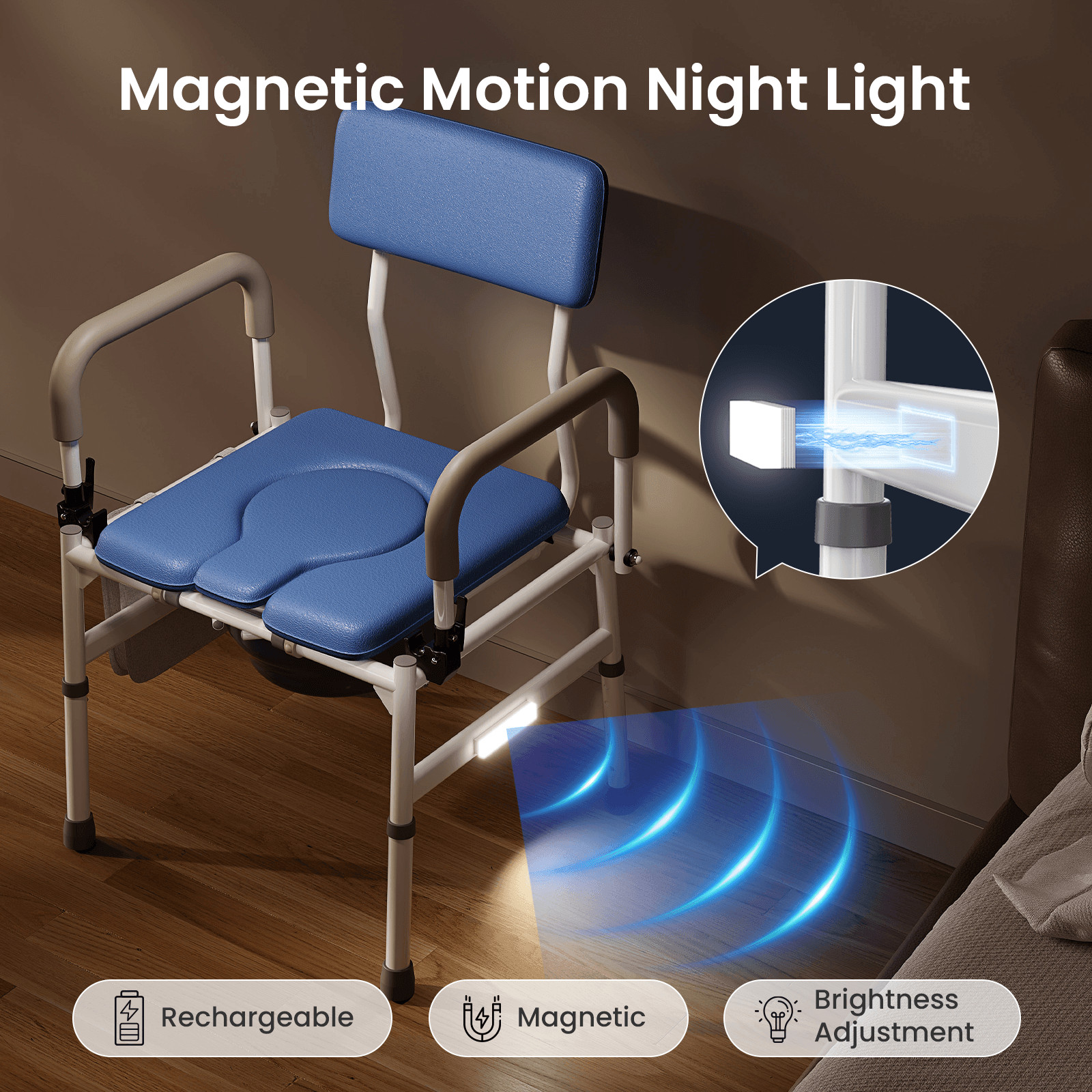 VOCIC 3-in-1 Rolling Bedside Commode Chair for Seniors & Home Care, YR11
