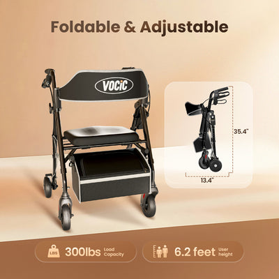 VOCIC Z63 Rollator with Adjustable Resistance - Speed Control Walker
