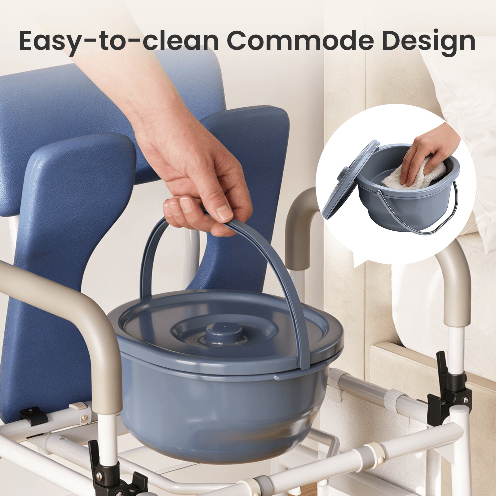 VOCIC 3-in-1 Rolling Bedside Commode Chair for Seniors & Home Care, YR11