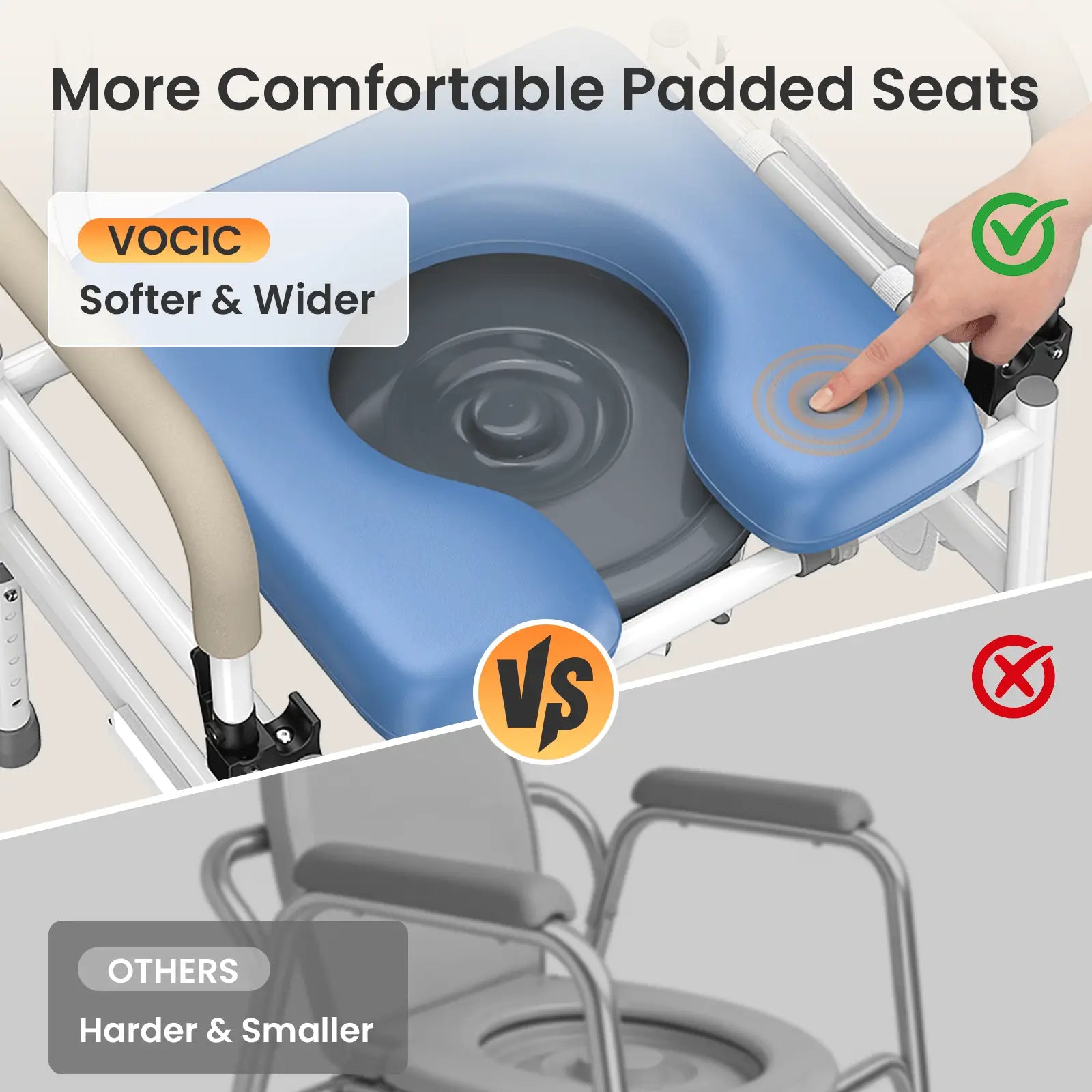 VOCIC 3-in-1 Rolling Bedside Commode Chair for Seniors & Home Care, YR11
