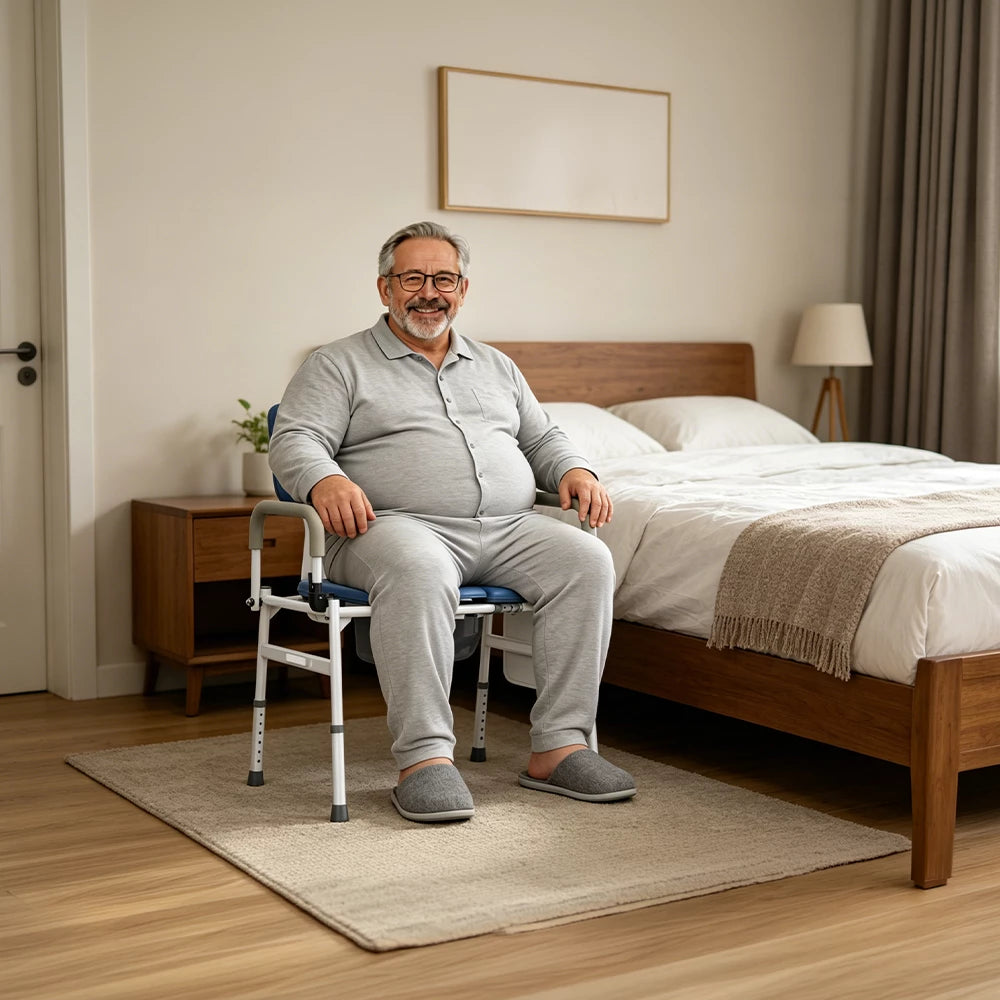 VOCIC 3-in-1 Rolling Bedside Commode Chair for Seniors & Home Care, YR11
