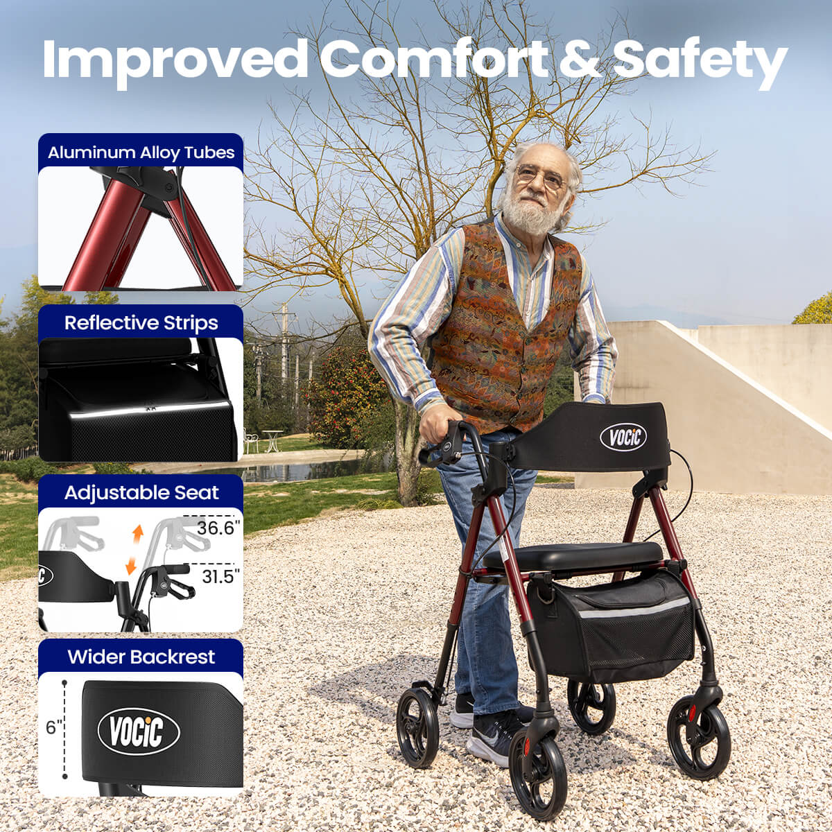 Light Walker Walker With Seat | Lightweight Folding Travel Walker With Seat – VOCIC.com
