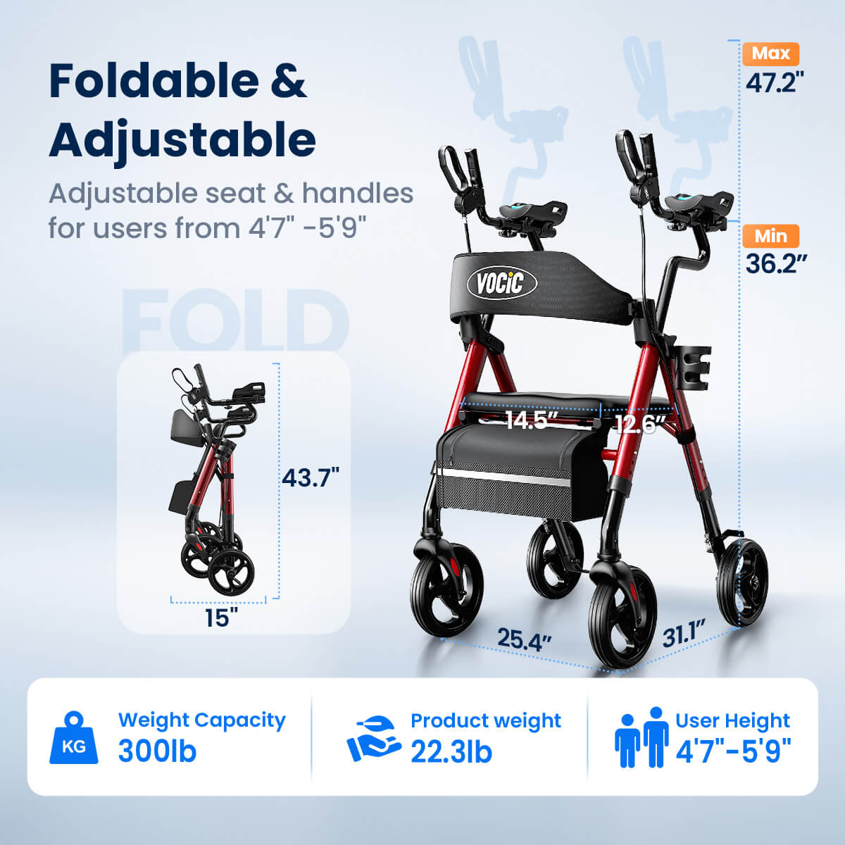 VOCIC Z22 Upright Walker with Adjustable Armrests