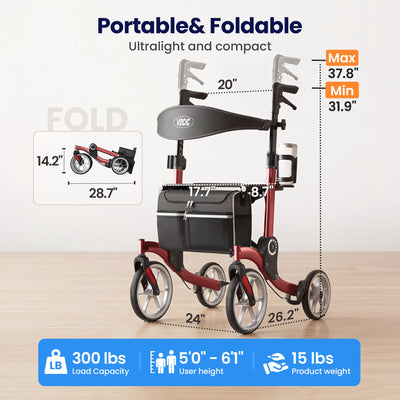 VOCIC 9.5" Wheels Ultralight Walker for Seniors with Seat, Z36