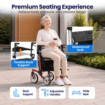 VOCIC 9.5" Wheels Ultralight Walker for Seniors with Seat, Z36