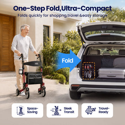 VOCIC 9.5" Wheels Ultralight Walker for Seniors with Seat, Z36