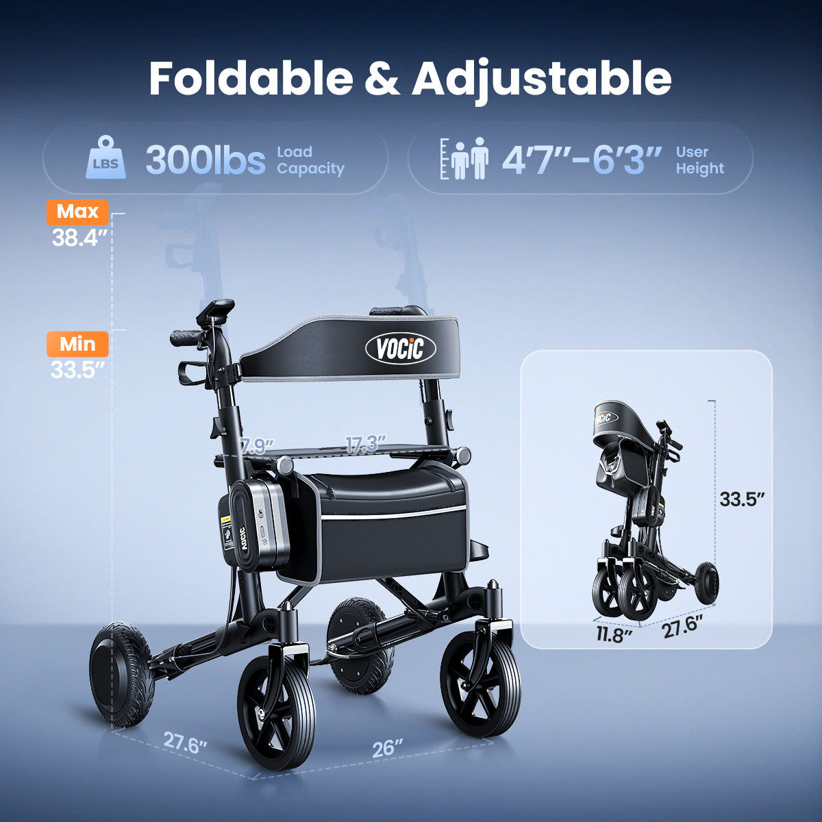 Walker With Seat |Electric Outdoor Foldable Rolling Walker – VOCIC.com