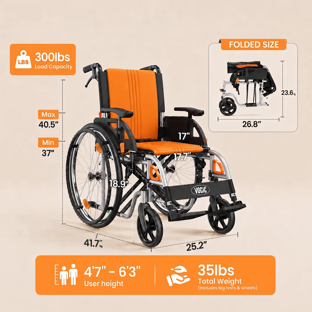VOCIC U32 MaxFlex Ultra Lightweight Manual Wheelchair