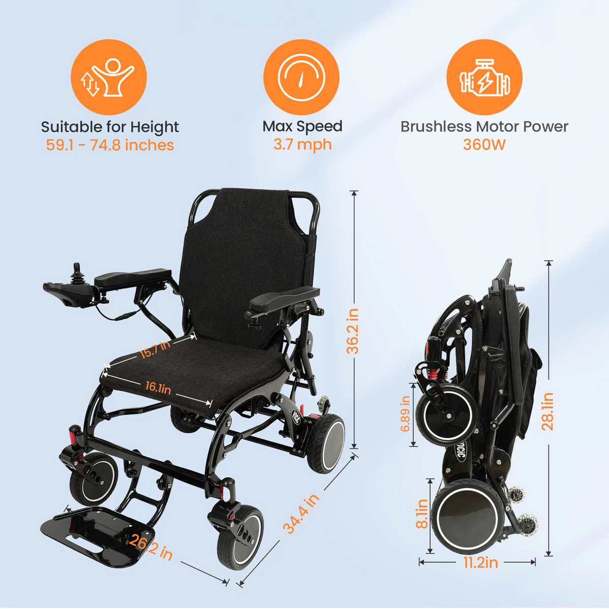 VOCIC V81 Carbon Foldable Power Wheelchair 12AH